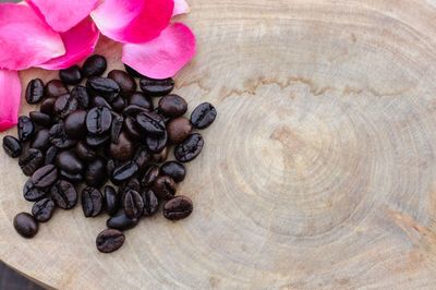 High angle view of coffee beans on table