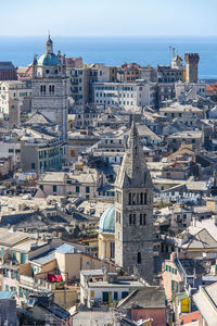 High angle view of buildings in city