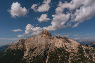 Low angle view of rock formations against sky