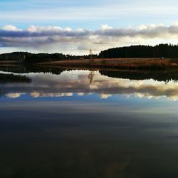 Reflection of clouds in calm lake