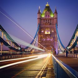 Light trails on tower bridge at night