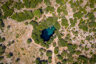 High angle view of rocks on land