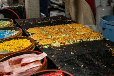 High angle view of food on table