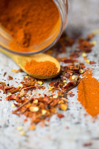 Close-up of paprika on wooden table