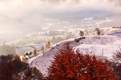 Scenic view of snowcapped mountains against sky