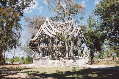 Plants growing in temple against sky