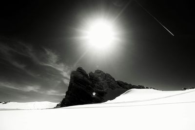 Low angle view of snowcapped mountain against sky