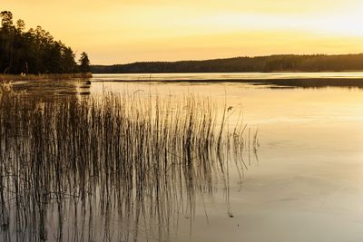 Scenic view of lake against sky during sunset