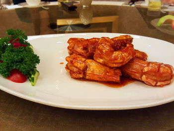 Close-up of food served in plate