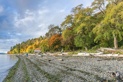 Scenic view of river against sky during autumn