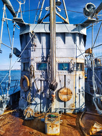 An old ship sailing against blue sky giving the illusion of a knight in armour