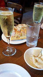 Close-up of beer glass on table