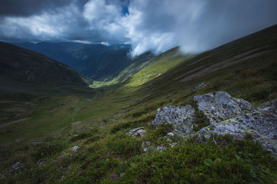 Alpine views from fagaras mountains, romania. summer carpathian landscapes.