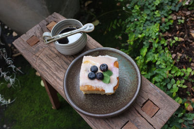 High angle view of breakfast on table