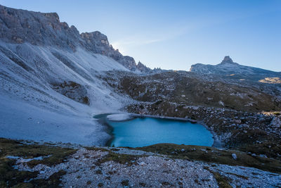 Beautiful lake in dolomitic landscape, south tyrol, italy