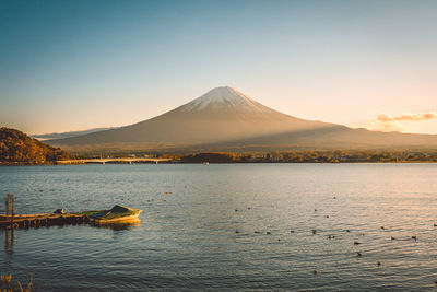 Scenic view of lake against sky during sunset