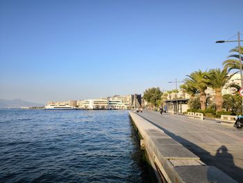 Scenic view of sea against clear blue sky