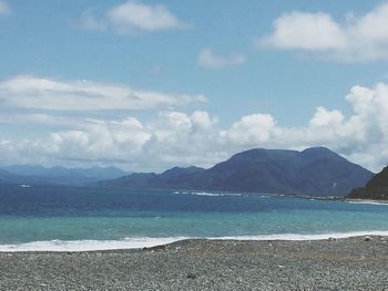 Scenic view of sea against cloudy sky