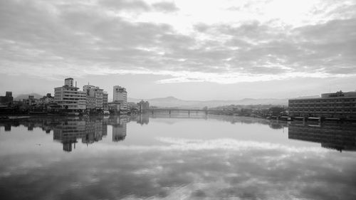 Reflection of buildings in lake