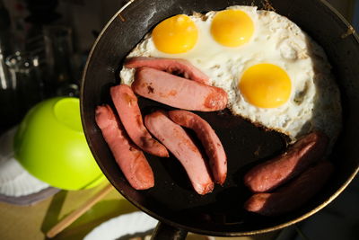 High angle view of breakfast on table