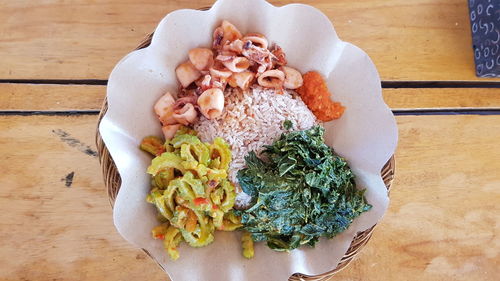 High angle view of food in plate