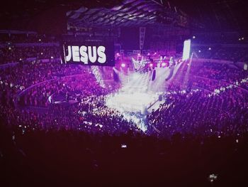 High angle view of crowd at music concert