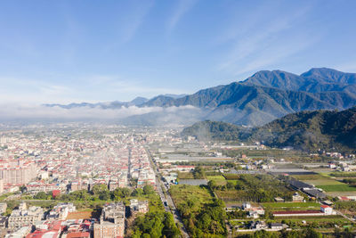 High angle view of townscape against sky