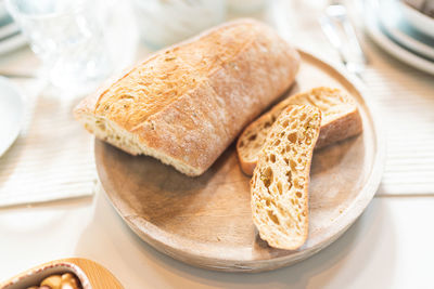 High angle view of bread in plate on table