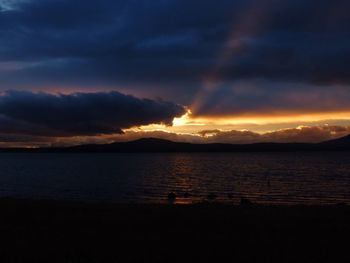 Scenic view of sea against dramatic sky