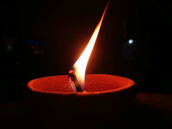 Close-up of lit tea light candle