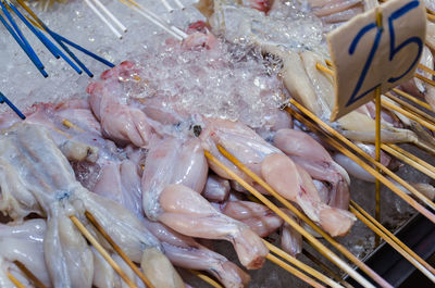 High angle view of fish for sale in market