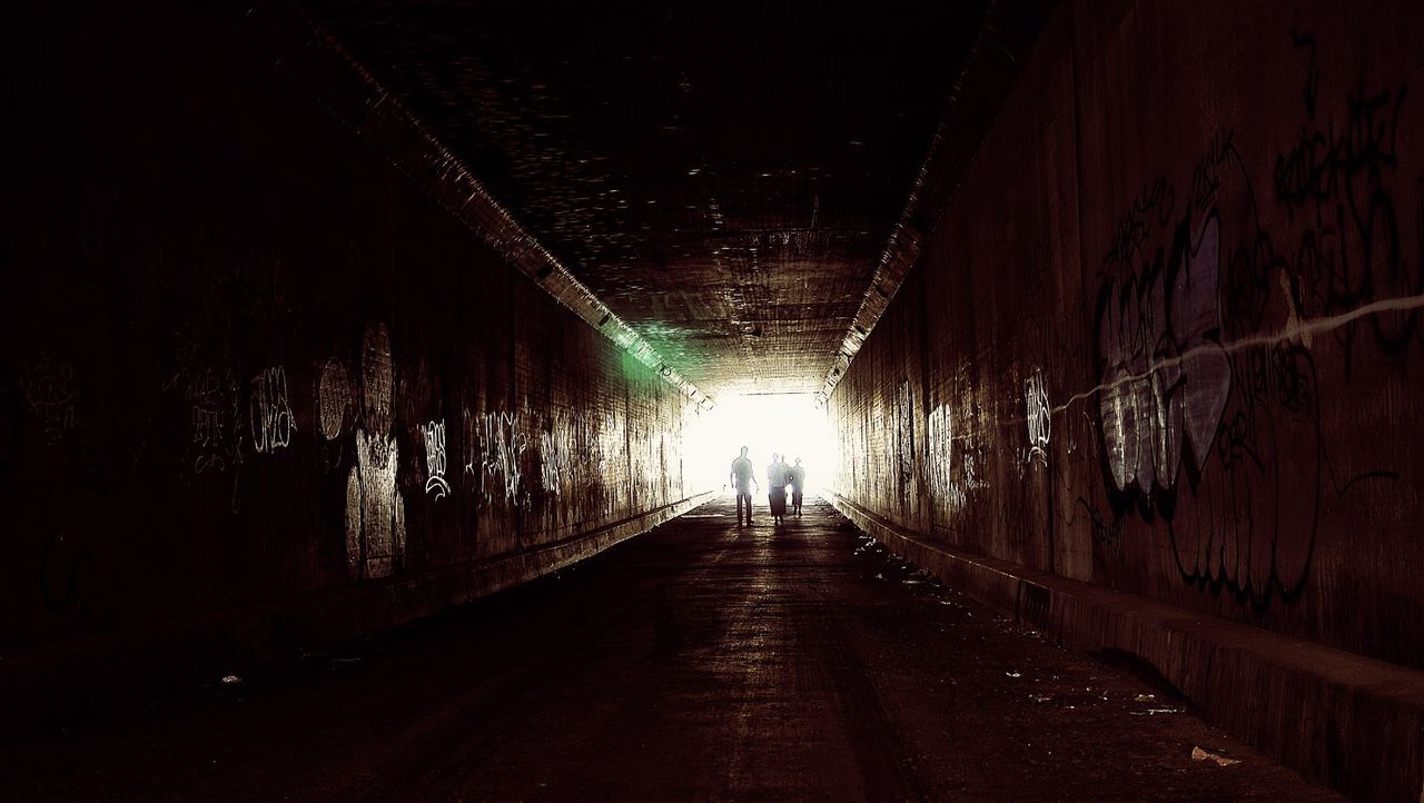 the way forward, diminishing perspective, illuminated, vanishing point, night, tunnel, transportation, long, built structure, lighting equipment, road, architecture, narrow, empty, indoors, walkway, light - natural phenomenon, street, dark, street light