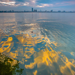 Scenic view of sea against sky during sunset