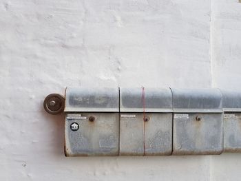 Close-up of metal letterboxes