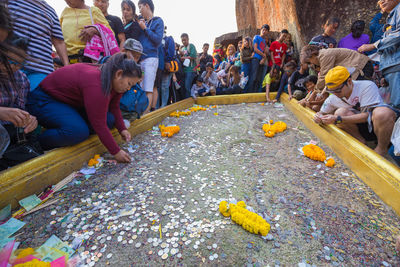 High angle view of people playing outdoors