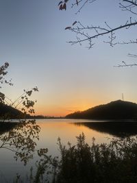 Scenic view of lake against sky during sunset