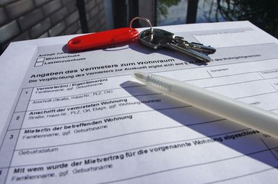 High angle view of pen on table