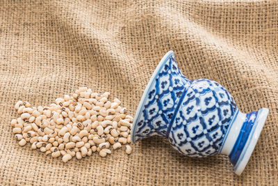 High angle view of eggs in container