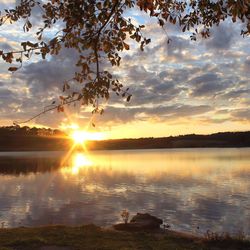 Scenic view of lake at sunset