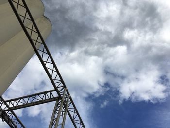 Low angle view of crane against sky