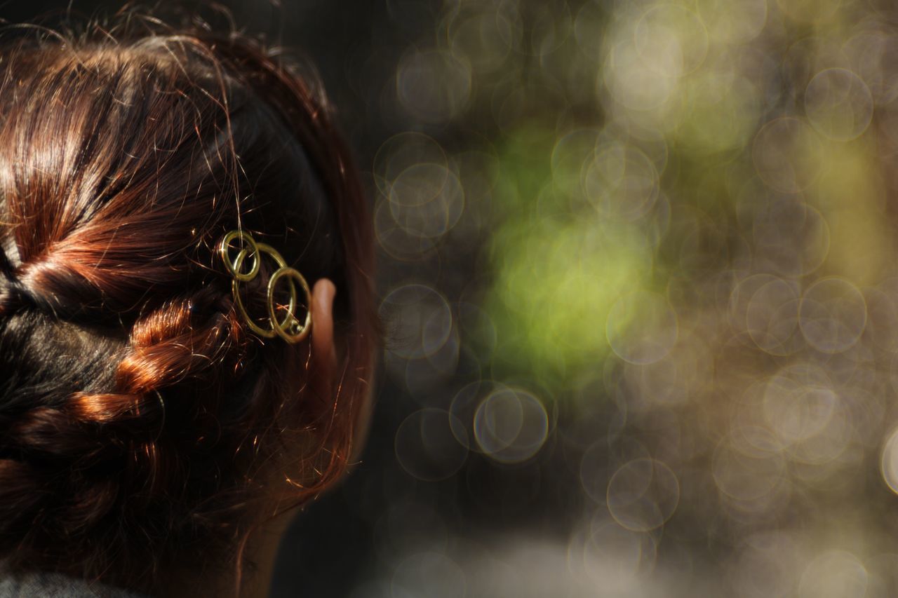 close-up, headshot, rear view, watching, glass - material, person, looking, human eye, human hair, focus on foreground, extreme close-up, curiosity