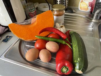 Fruits and vegetables on table at home