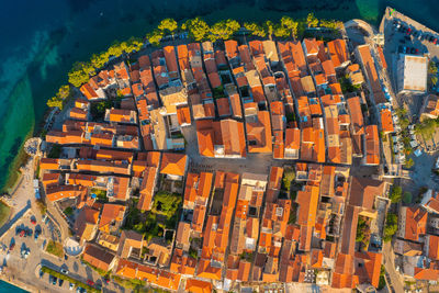 High angle view of buildings in city