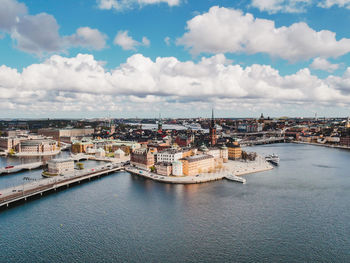 High angle view of stockholm against cloudy sky