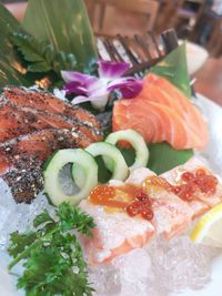 Close-up of sushi served in plate