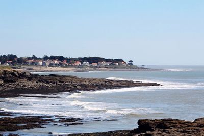 Scenic view of sea against clear sky