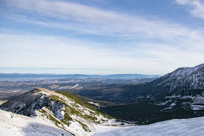 Scenic view of snowcapped mountains against sky