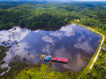 High angle view of lake against mountain