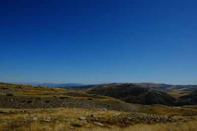 Scenic view of landscape against clear blue sky