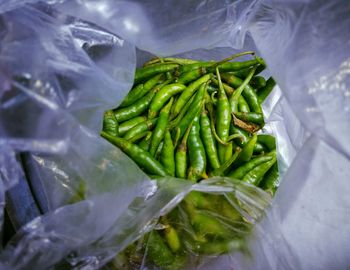 High angle view of vegetables in container